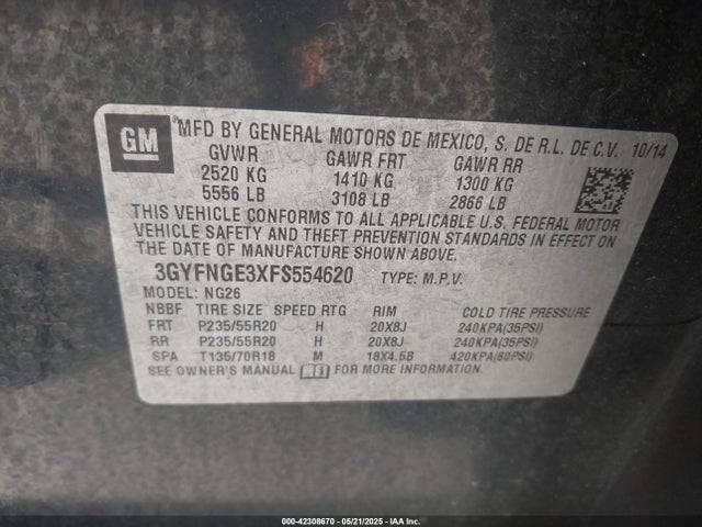 2015 CADILLAC SRX 3GYFNGE3XFS554620 Photo 8