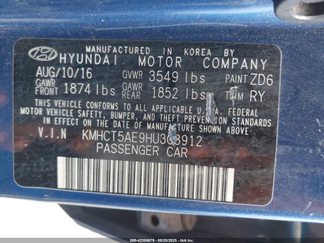 KMHCT5AE9HU308912 Hyundai ACCENT SE