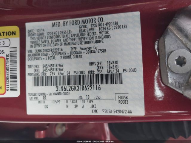 3LN6L2GK3FR622116 Lincoln MKZ