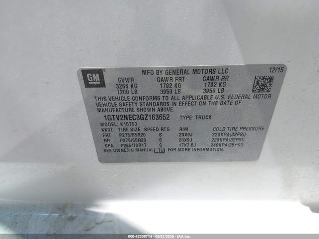 1GTV2NEC3GZ163652 GMC l83 - sidi, vvt, afm, e85 max, aluminum