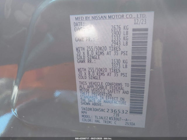 5N1DR3DH5RC236532 Nissan Pathfinder Platinum Fwd