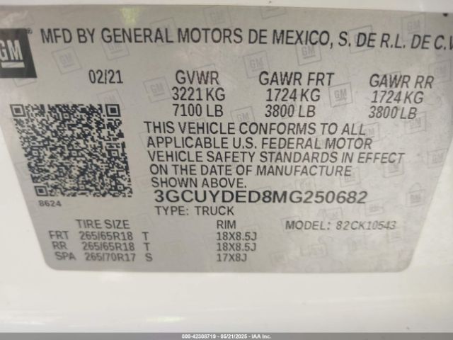 2021 CHEVROLET SILVERADO 1500 3GCUYDED8MG250682 Photo 8