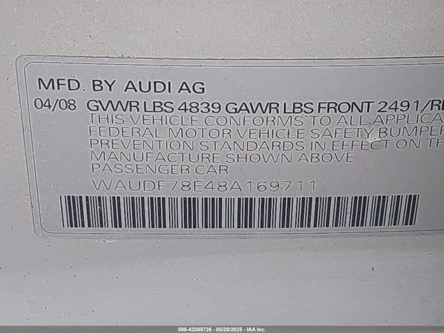2008 AUDI A4 WAUDF78E48A169711 Photo 8