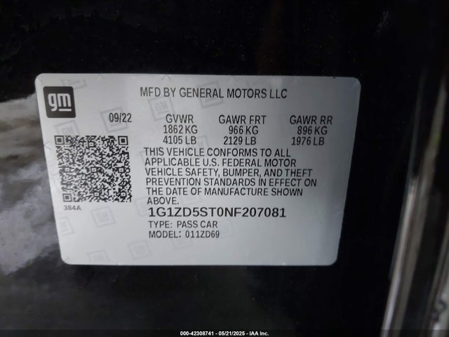 1G1ZD5ST0NF207081 Chevrolet lfv - direct injection, variable valve timing, gen 1 gmna