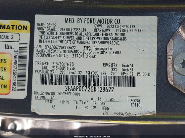 3FA6P0G72GR128622 Ford FUSION S