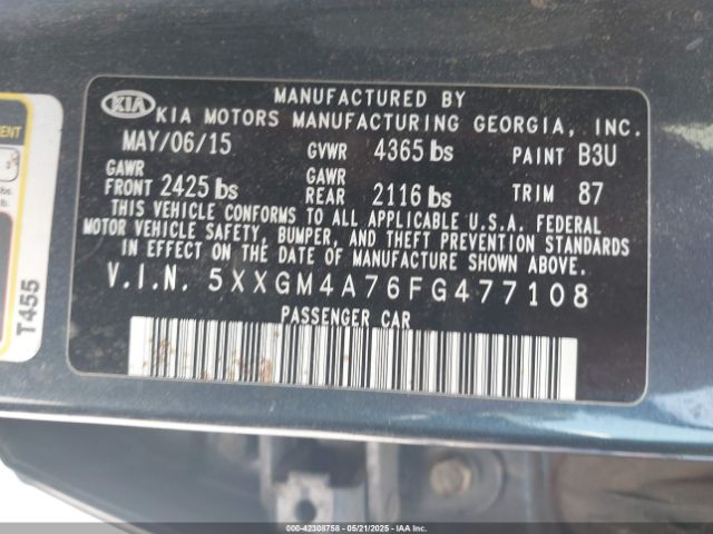 5XXGM4A76FG477108 KIA Optima Lx