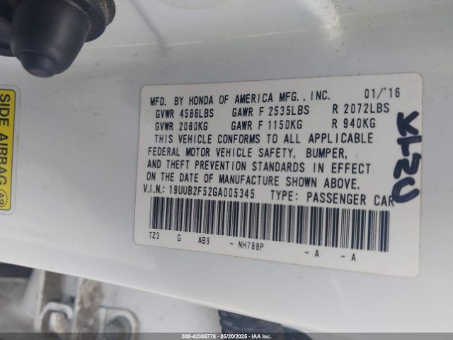 19UUB2F52GA005345 Acura Tlx V6 Tech