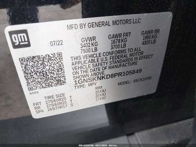 1GNSKNKD8PR105849 Chevrolet l84