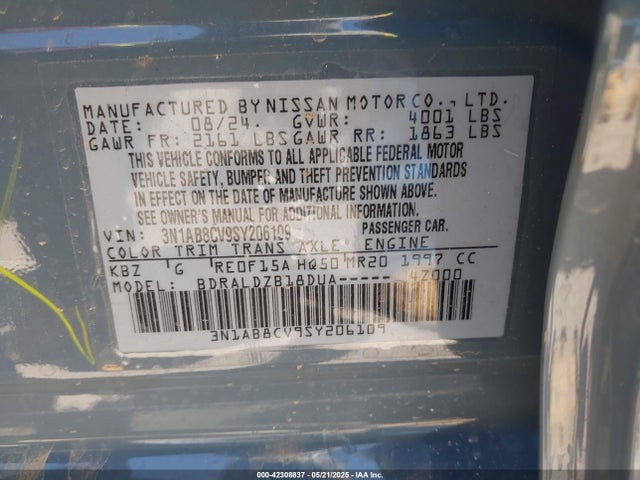 3N1AB8CV9SY206109 Nissan 2025