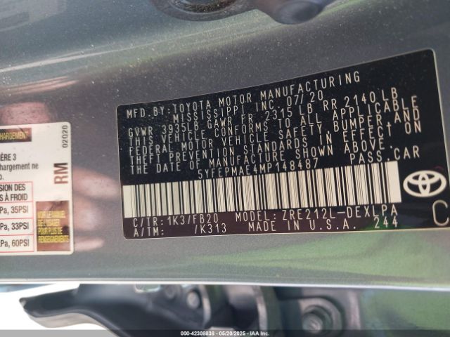 5YFEPMAE4MP148487 Toyota COROLLA LE