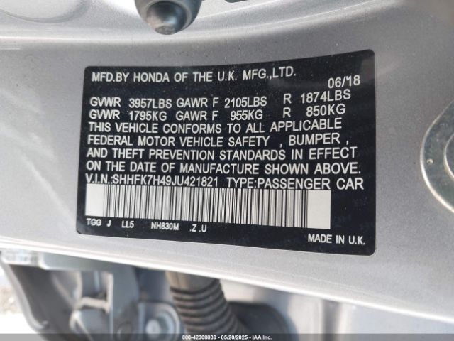 2018 HONDA CIVIC SHHFK7H49JU421821 Photo 8