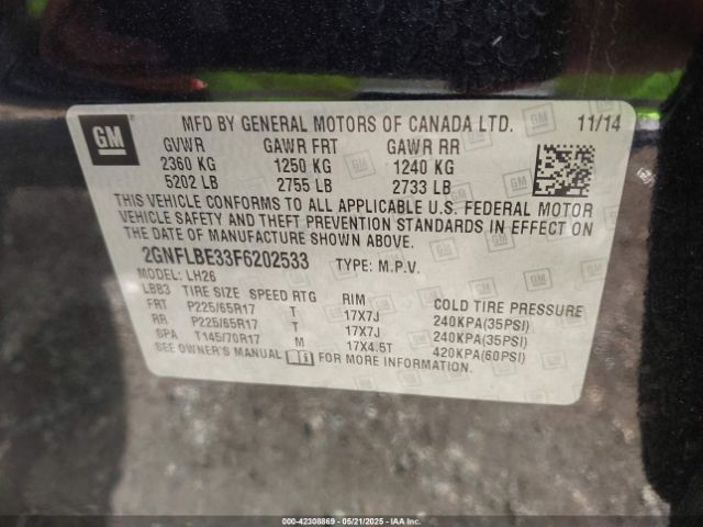 2GNFLBE33F6202533 Chevrolet EQUINOX 1LT