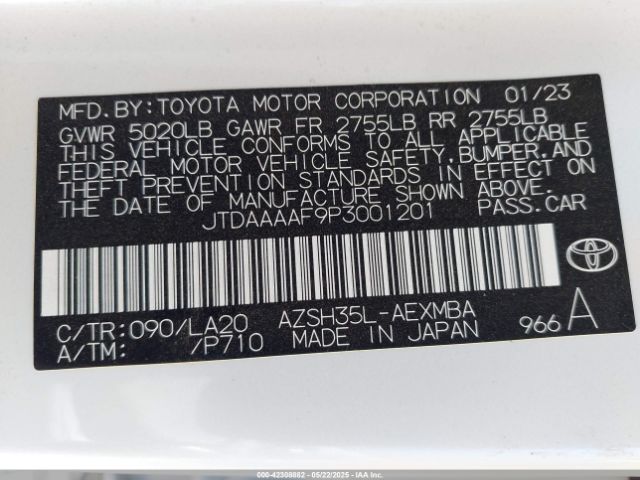 JTDAAAAF9P3001201 Toyota a25a-fxs, 3nm+4nm