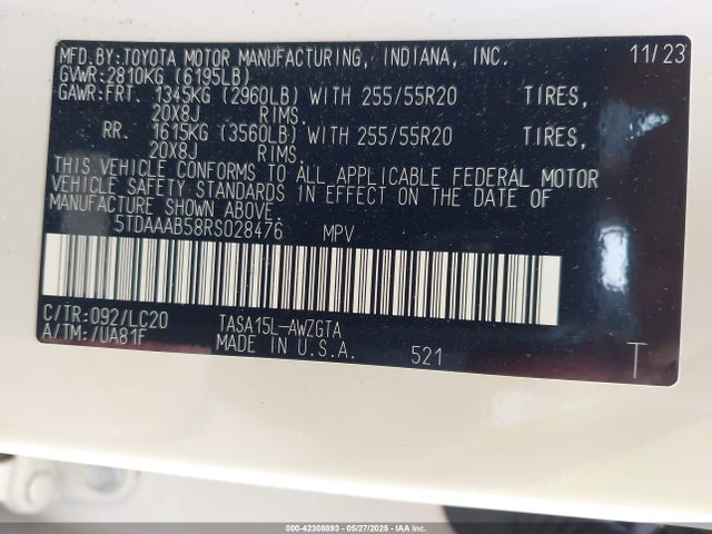 5TDAAAB58RS028476 Toyota t24a-fts
