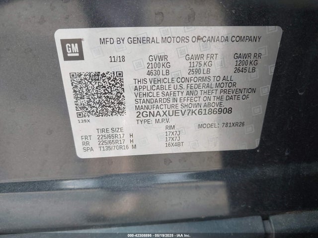 2GNAXUEV7K6186908 Chevrolet EQUINOX LT