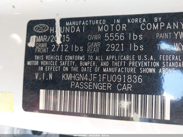 Hyundai 2015 2015 KMHGN4JF1FU091836 Image 9