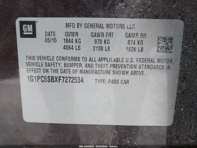 1G1PC5SBXF7272534 Chevrolet Cruze 1lt Auto