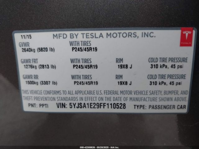 5YJSA1E29FF110528 Tesla Model S 70d/85d/p85d