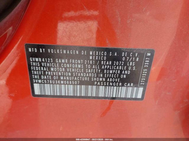 3VWC57BU3KM068507 Volkswagen Jetta 1.4t R-line/1.4t S/1.4t Se