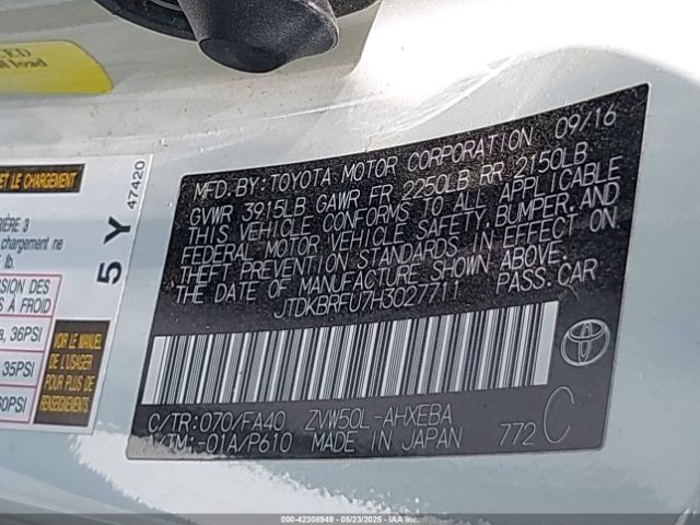 JTDKBRFU7H3027711 Toyota 2zr-fxe,1nm