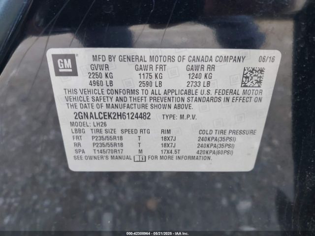 2GNALCEK2H6124482 Chevrolet lea - sidi: spark ignited direct injection, e85 max, alum