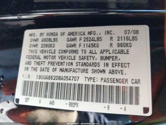 2008 ACURA TL 19UUA66208A054707 Photo 8