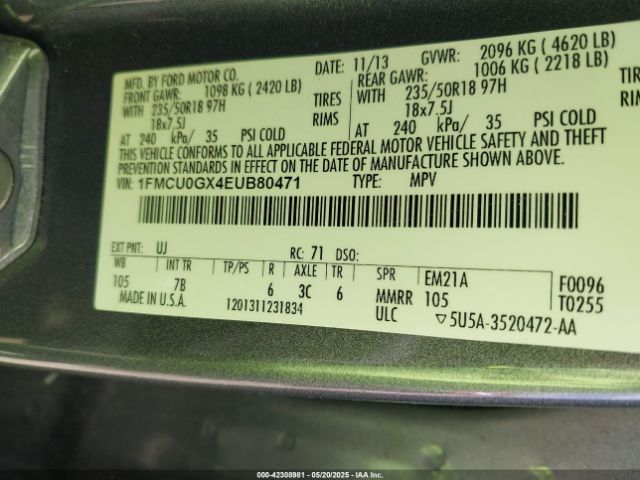 1FMCU0GX4EUB80471 Ford ESCAPE SE