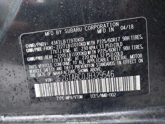 Subaru naturally aspirated 2018 JF2GTABC0JH329546 Image 9