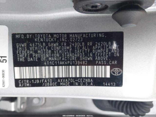 4T1C11AK4PU139482 Toyota CAMRY LE