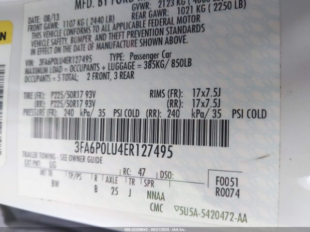 3FA6P0LU4ER127495 Ford Fusion Hybrid Se