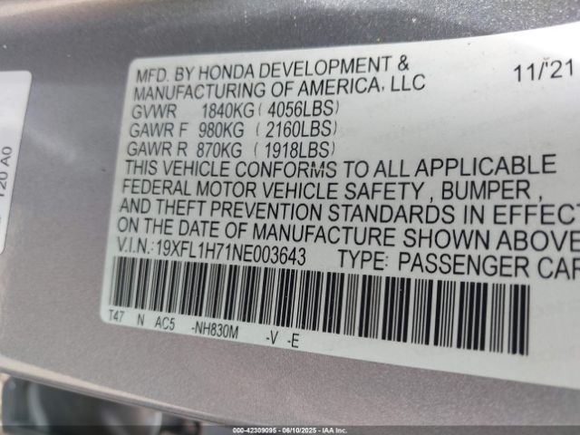 2022 HONDA CIVIC 19XFL1H71NE003643 Photo 8