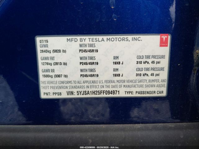 2015 TESLA MODEL S 5YJSA1H25FF094971 Photo 8