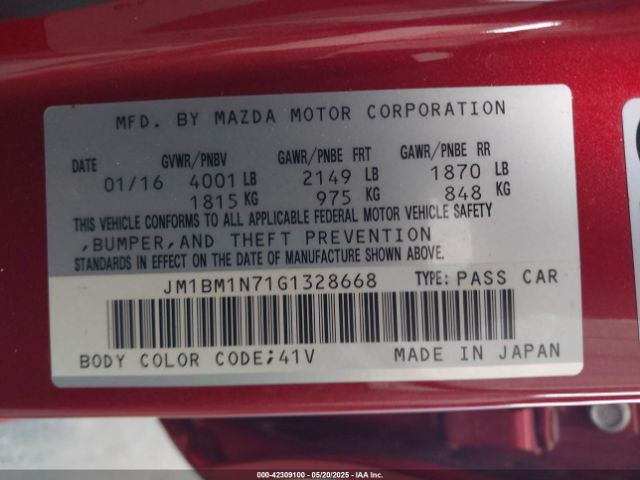 JM1BM1N71G1328668 Mazda Mazda3 I Grand Touring