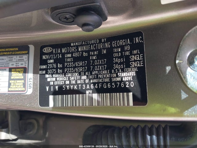 5XYKT3A64FG657620 KIA SORENTO LX