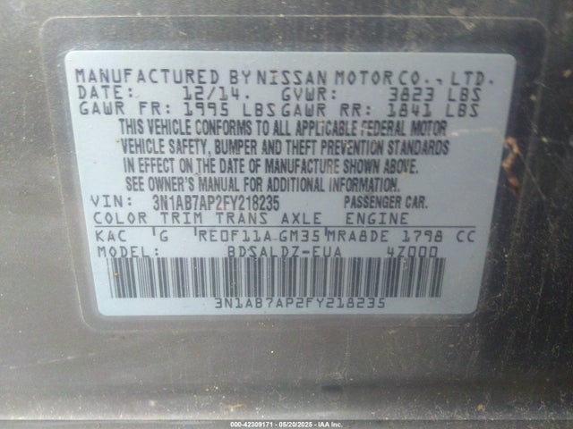 3N1AB7AP2FY218235 Nissan SENTRA SV