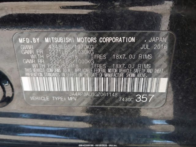 JA4AP3AU1GZ061148 Mitsubishi Outlander Sport 2.0 Es