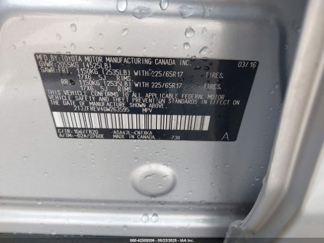2T3ZFREV4GW263595 Toyota RAV4 LE