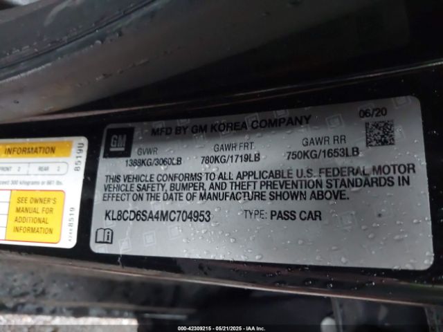 KL8CD6SA4MC704953 Chevrolet Spark Fwd 1lt Automatic