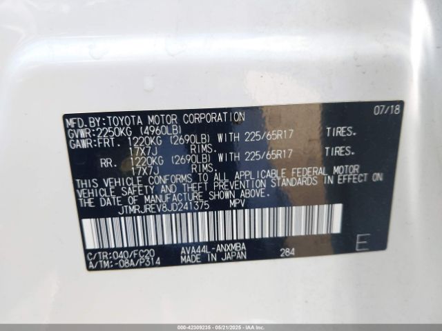 JTMRJREV8JD241375 Toyota Rav4 Hybrid Xle