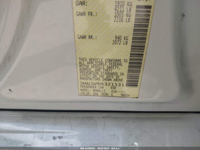 1N4AL3AP9FN321531 Nissan Altima 2.5 S
