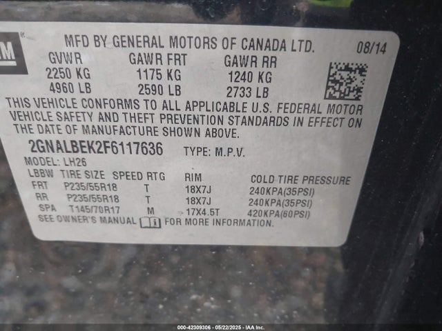 2GNALBEK2F6117636 Chevrolet EQUINOX 1LT