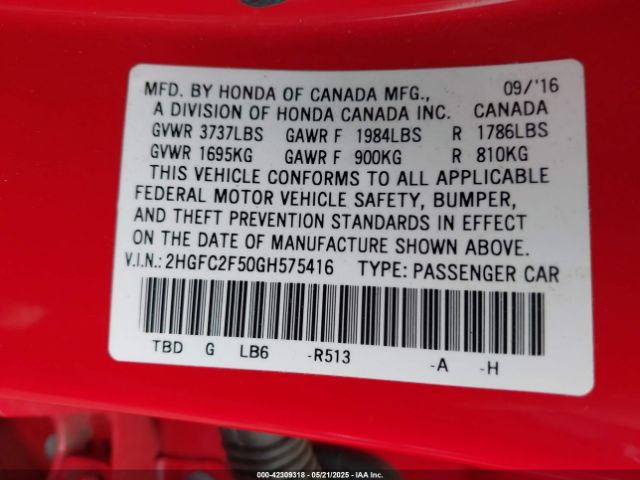 2HGFC2F50GH575416 Honda Civic Lx