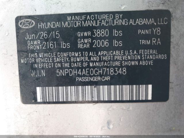 5NPDH4AE0GH718348 Hyundai ELANTRA SE