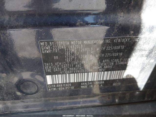 4T3D6RFVXNU069286 Toyota Rav4 Hybrid Limited