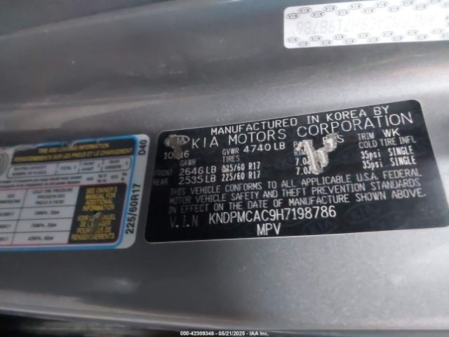 KNDPMCAC9H7198786 KIA gdi theta ii