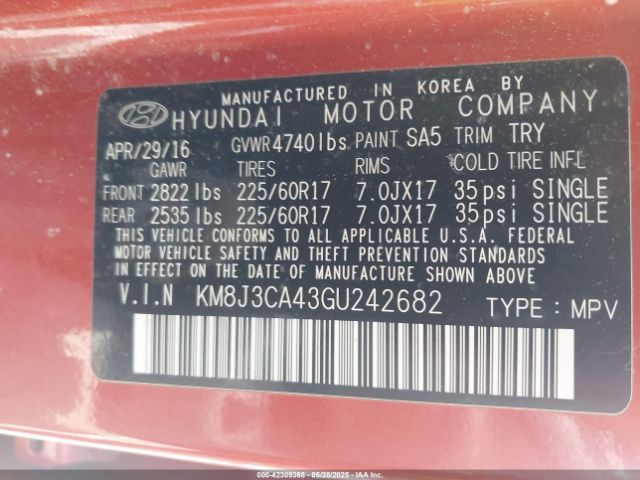 KM8J3CA43GU242682 Hyundai TUCSON SE