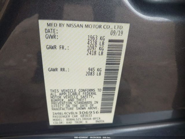 1N4BL4CV8LN306956 Nissan Altima Sr Fwd
