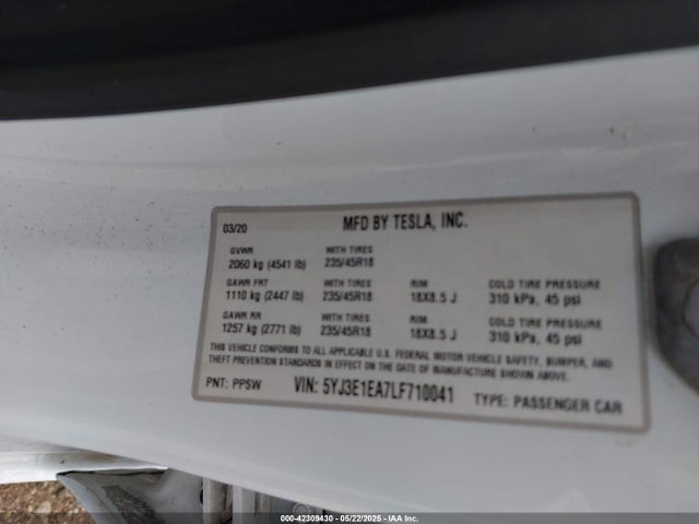2020 TESLA MODEL 3 5YJ3E1EA7LF710041 Photo 8