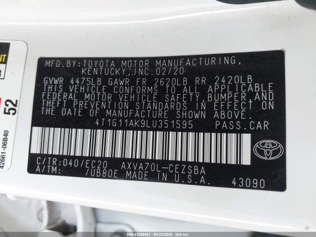 4T1G11AK9LU351595 Toyota a25a-fks