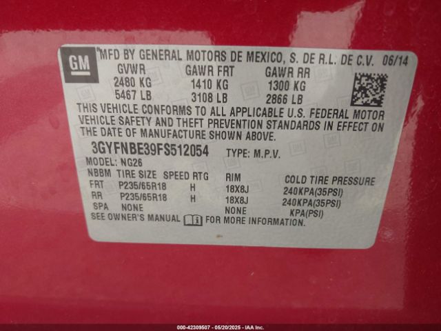 3GYFNBE39FS512054 Cadillac Srx Luxury Collection